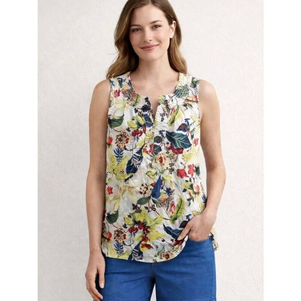 Talbots Floral Sleeveless Blouse XS Tropical Bird Print Top